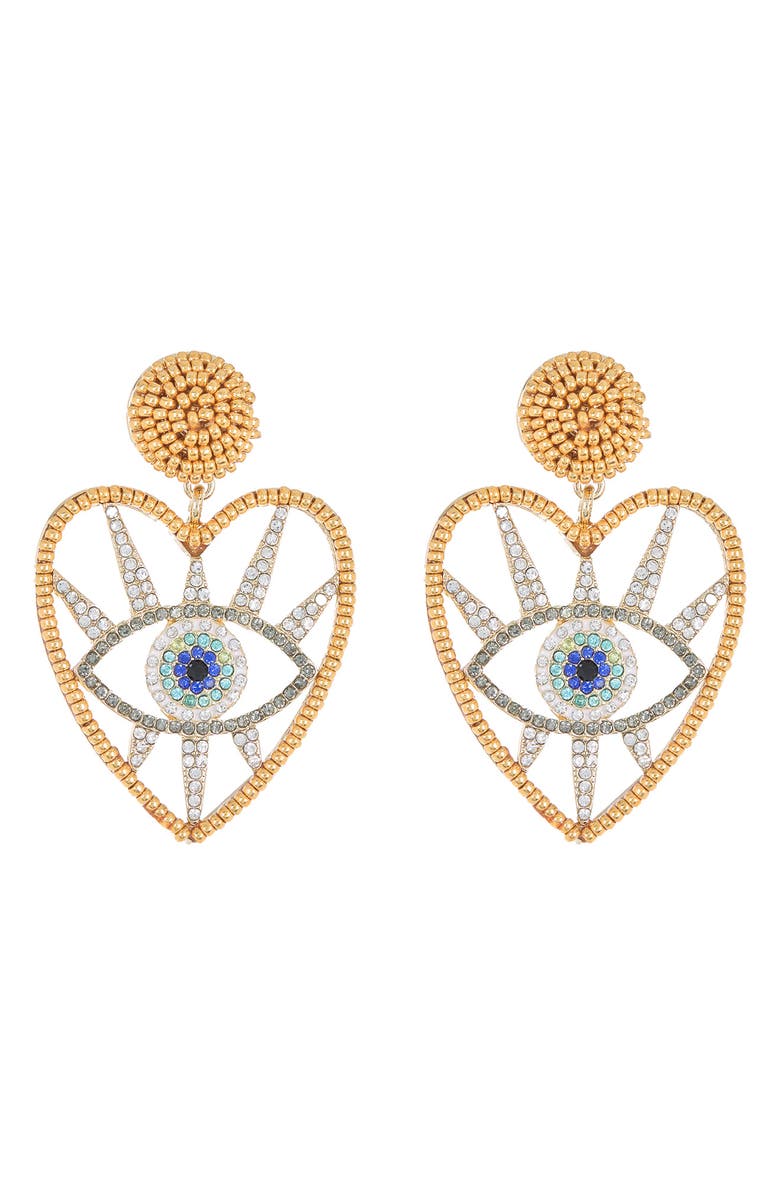 BaubleBar Evil Eye Blue Crystal Drop Earrings, Main, color,