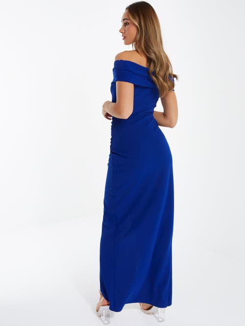 Quiz Scuba Crepe Bardot Maxi Dress In Blue
