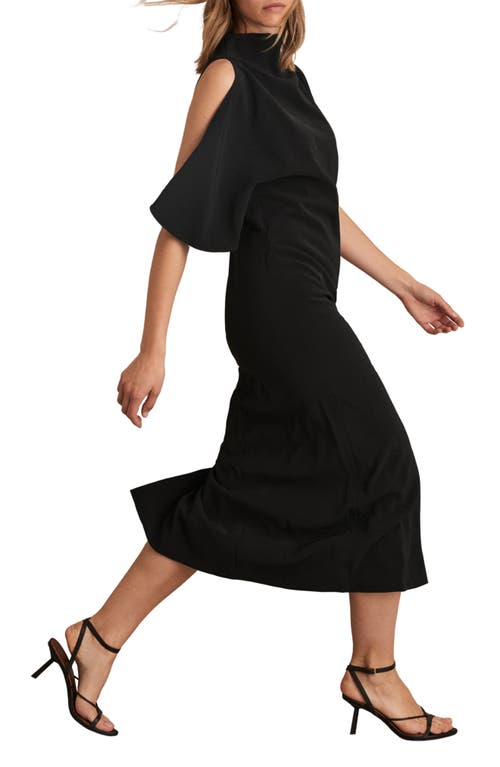 Reiss Black Draped-front High-neck Midi Dress In Black