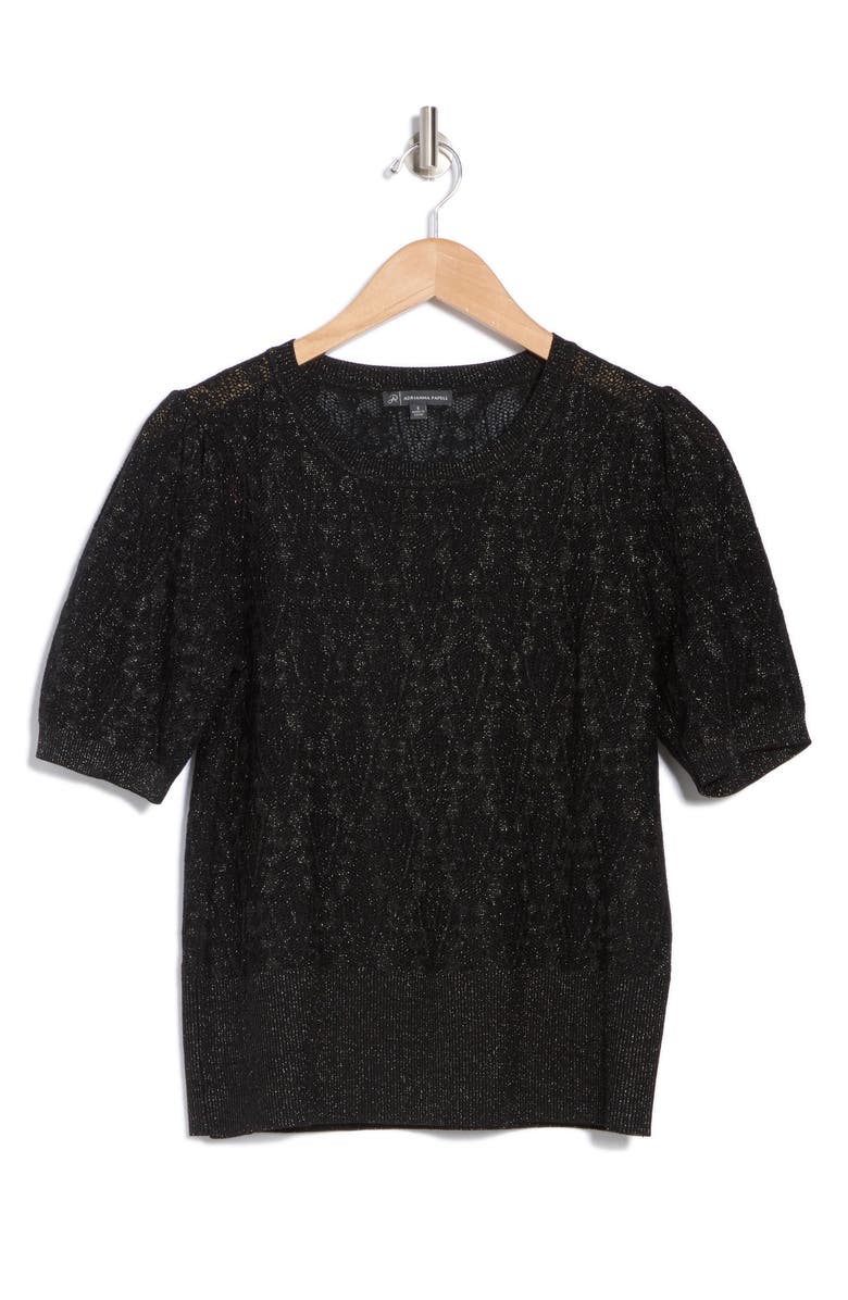 Adrianna Papell Lace Stitch Short Sleeve Sweater, Alternate, color,