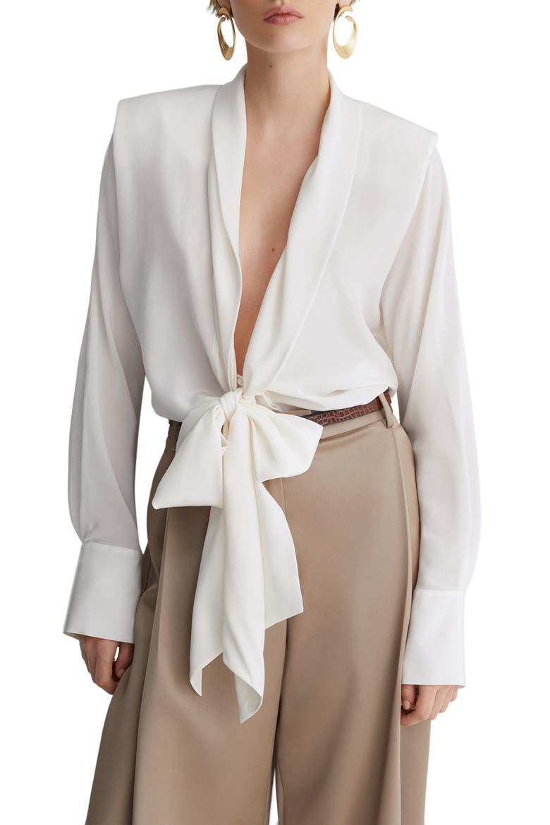 Glenn Tie Waist Silk Top, Alternate, color, IVORY