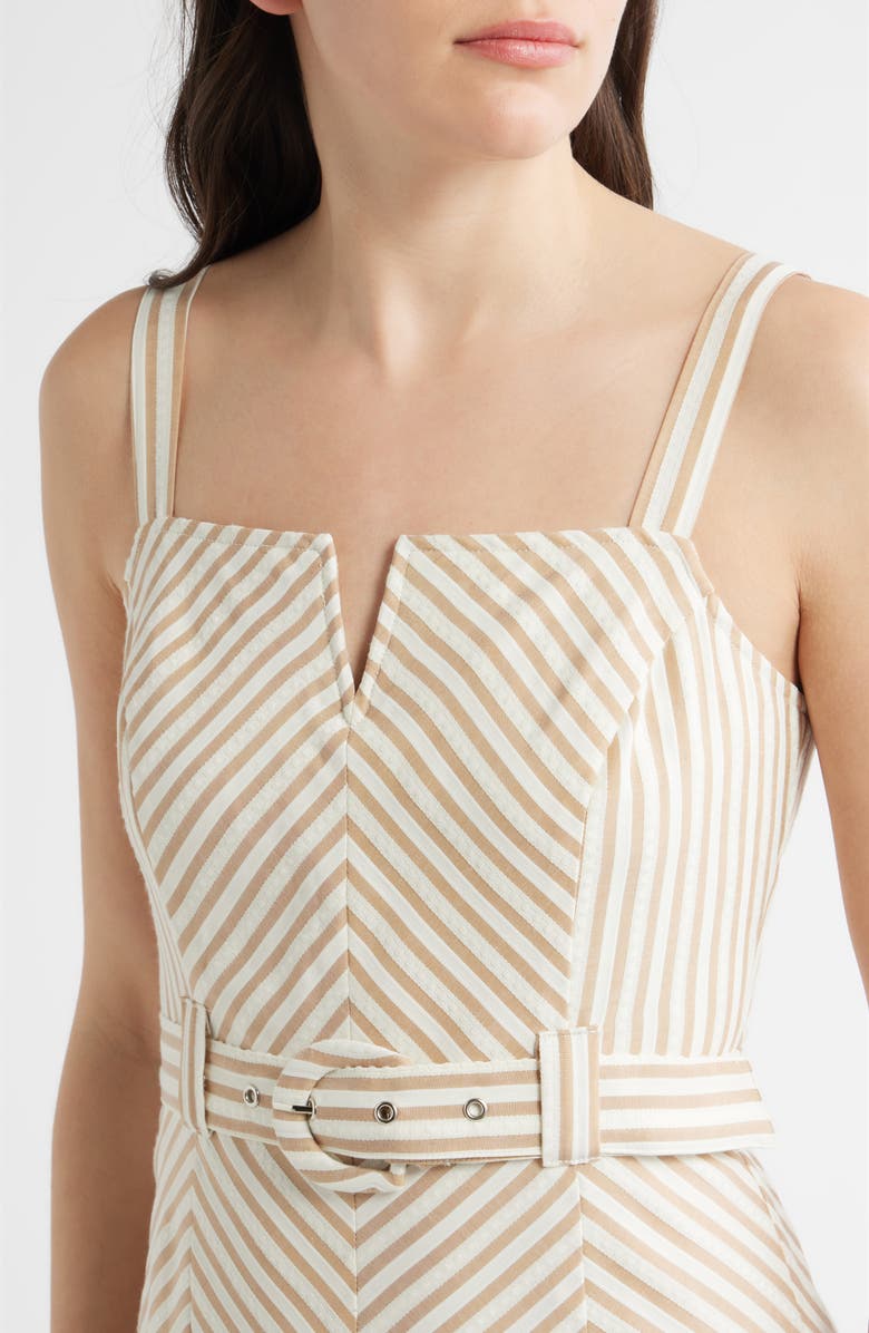 ZOE AND CLAIRE Stripe Belted Sleeveless Midi Dress, Alternate, color, Light Brown