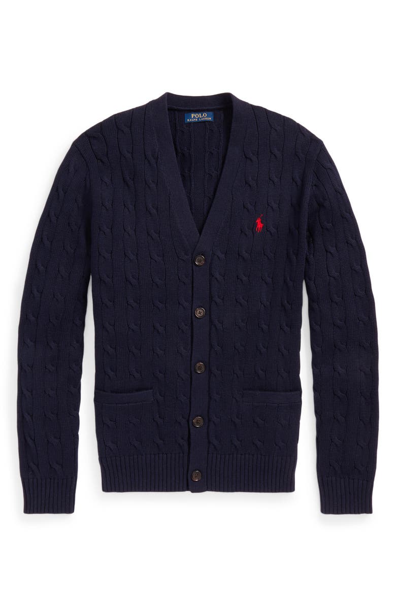 Polo Ralph Lauren Cable Cotton Cardigan, Alternate, color, Hunter Navy