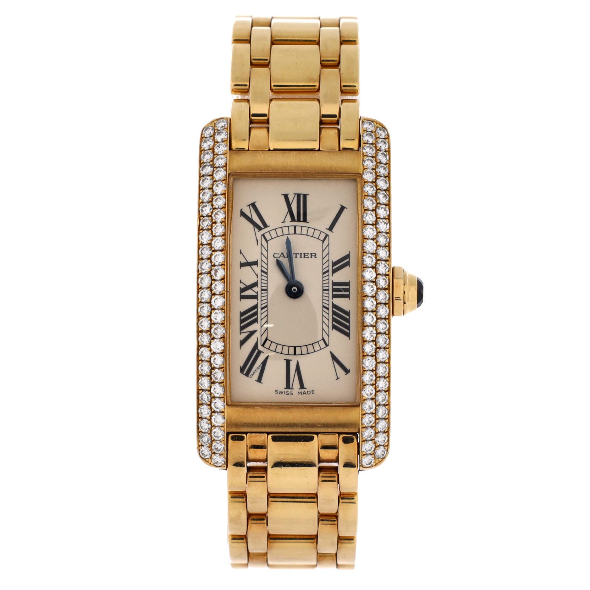 Tank Americaine Quartz Watch Yellow Gold with Two Row Diamond Bezel 19, Main, color, Metallic Gold