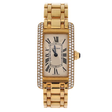 Tank Americaine Quartz Watch Yellow Gold with Two Row Diamond Bezel 19