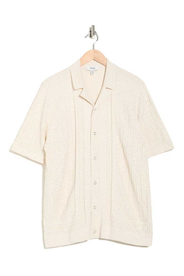 Camp Collar Short Sleeve Snap Front Sweater, Alternate, color, IVORY