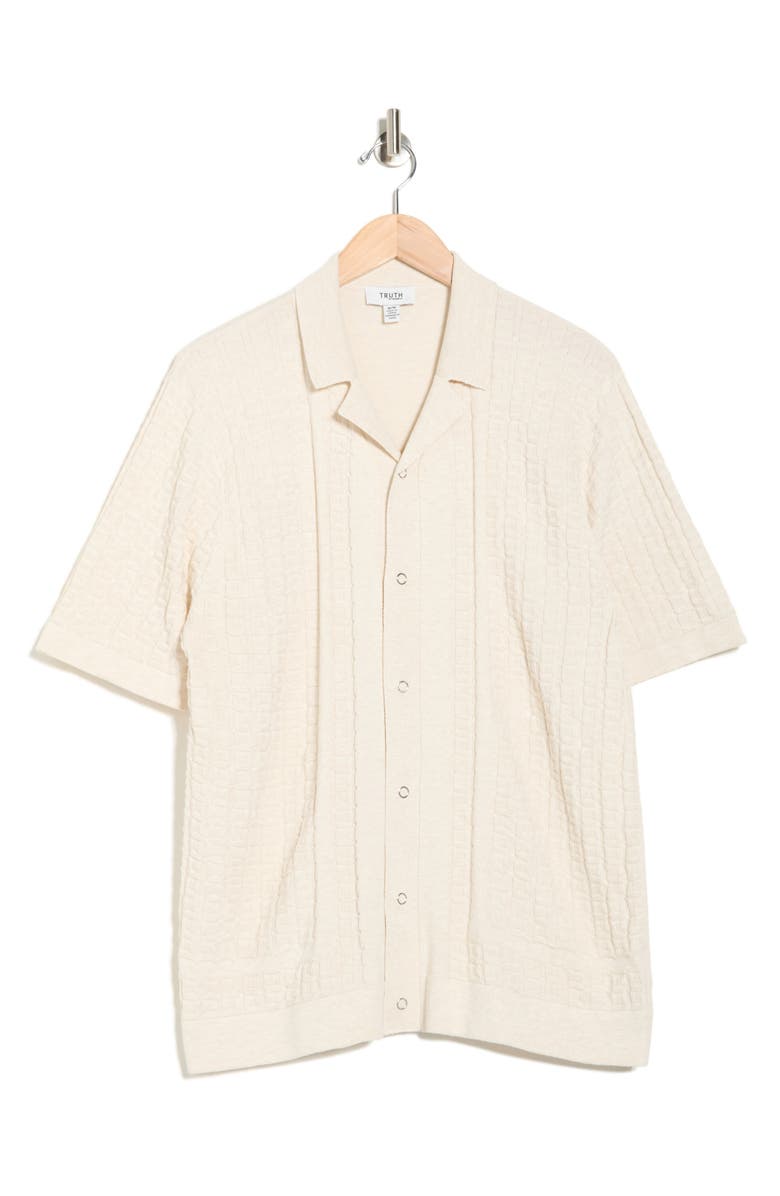 TRUTH Camp Collar Short Sleeve Snap Front Sweater, Alternate, color, Ivory