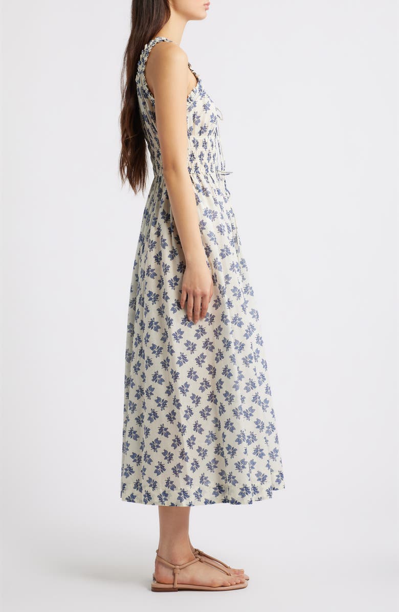 DÔEN Emmaretta Floral Shirred Organic Cotton Voile Dress, Alternate, color, Crme Pomegrante Bloom