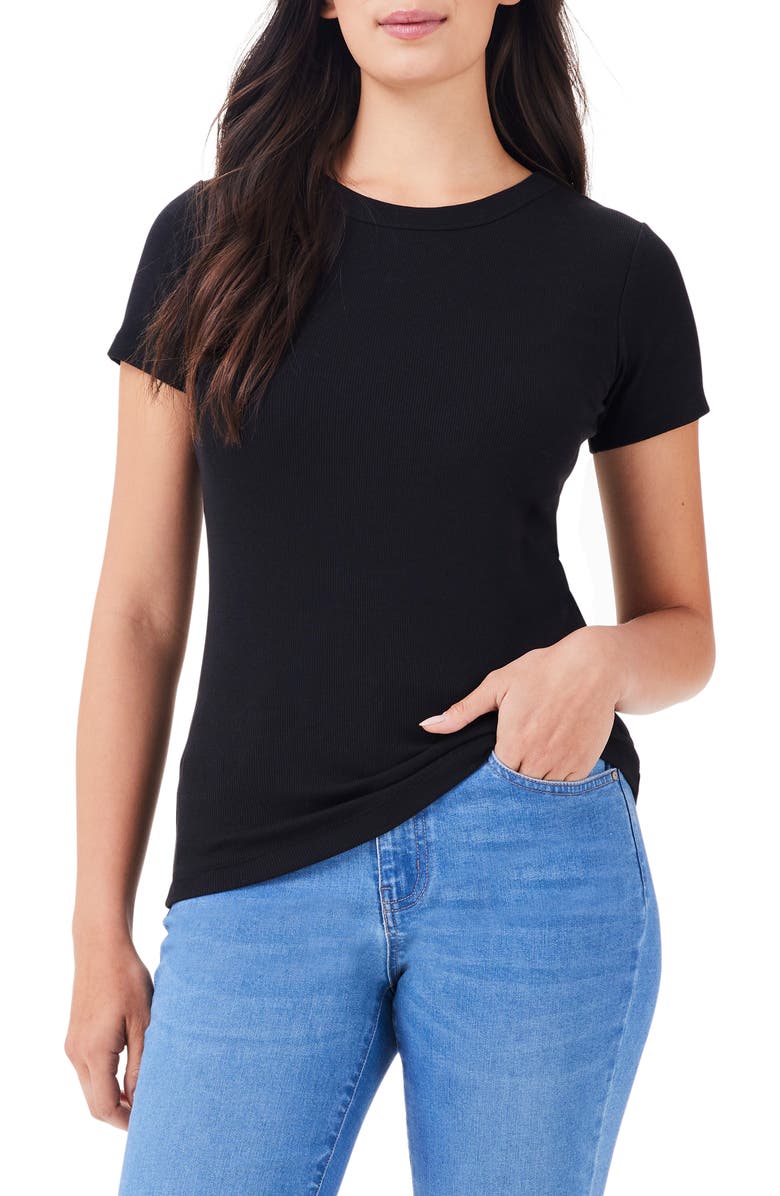 NIC+ZOE Perfect Crewneck Rib Top, Main, color, Black Onyx