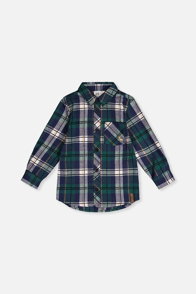 Plaid Button Front Shirt Collar Shirt, Main, color, Blue and Green Checks