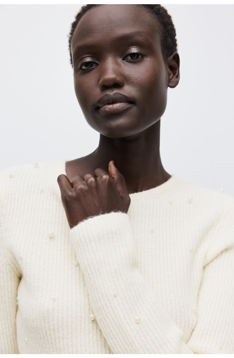 H&M Bead-embellished Peplum Top, Alternate, color, Cream