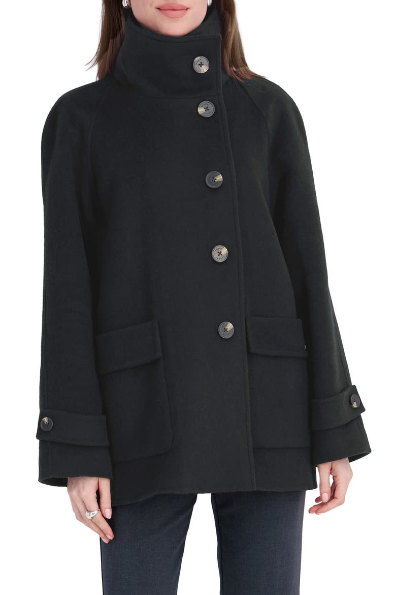 Harper Wool Blend Funnel Neck Coat, Main, color, BLACK