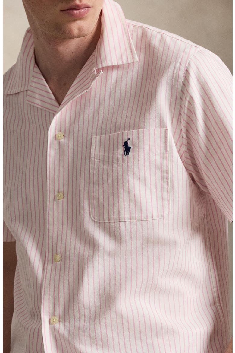 Classic Fit Stripe Cotton Oxford Cloth Camp Shirt, Alternate, color, WHITE/ NEW ROSE