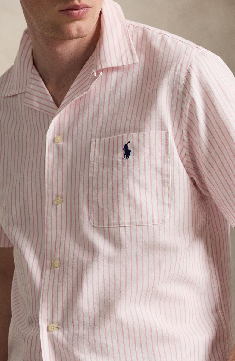 Polo Ralph Lauren Classic Fit Stripe Cotton Oxford Cloth Camp Shirt, Alternate, color, White/ New Rose