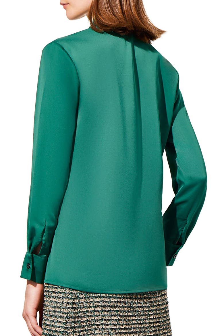 Tie Neck Crêpe de Chine Blouse, Alternate, color, JEWEL GREEN