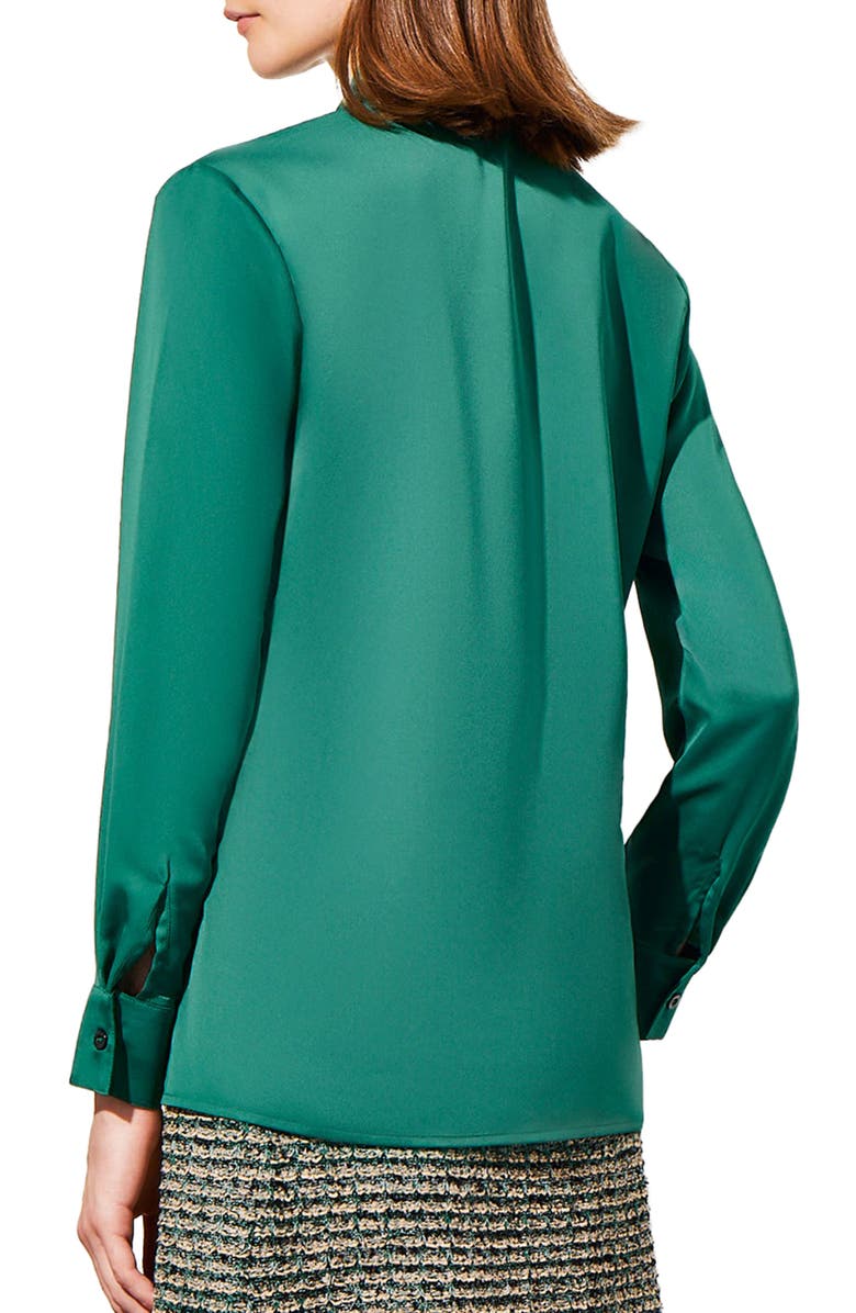 Ming Wang Tie Neck Crêpe de Chine Blouse, Alternate, color, Jewel Green