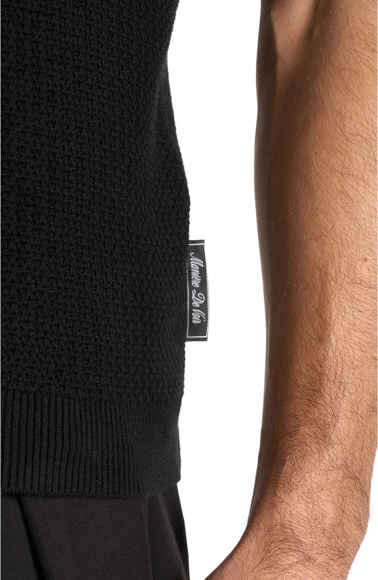 Manière De Voir Rowen Textured Knit Revere Polo Shirt, Alternate, color, Black