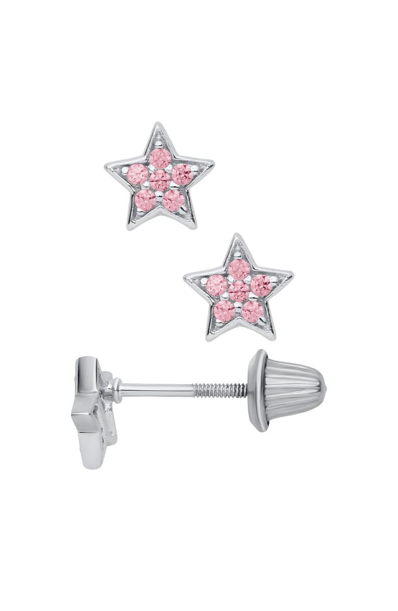 Mia Belle Girls Sparkly Star Sterling Silver Earrings, Main, color, Metallic Silver