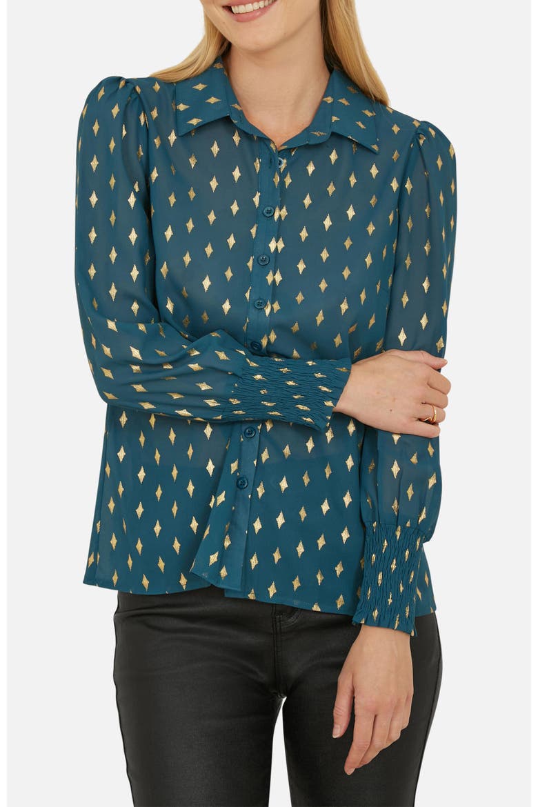 Diamond Foil Print Blouse, Alternate, color, Teal
