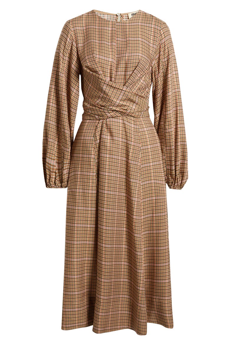 Apollinaire Check Long Sleeve Dress, Alternate, color, OCRE