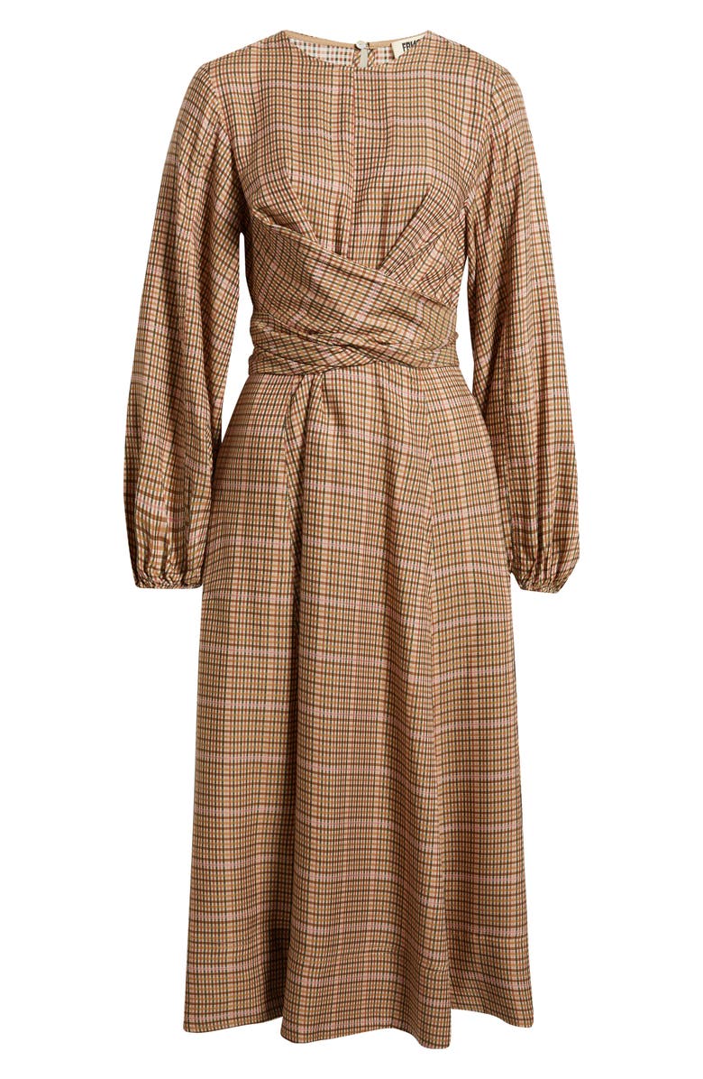 FRNCH Apollinaire Check Long Sleeve Dress, Alternate, color, Ocre