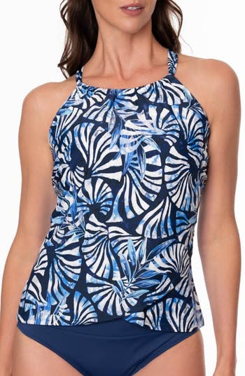 Jantzen Biana Drape Tankini Bikini Top In Pantheon Blue