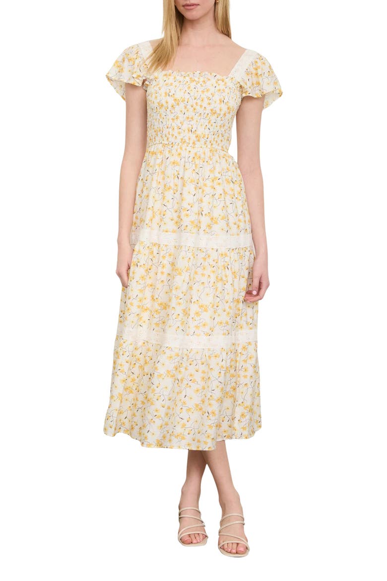Tiered Midi Dress, Main, color, YELLOW MULTI