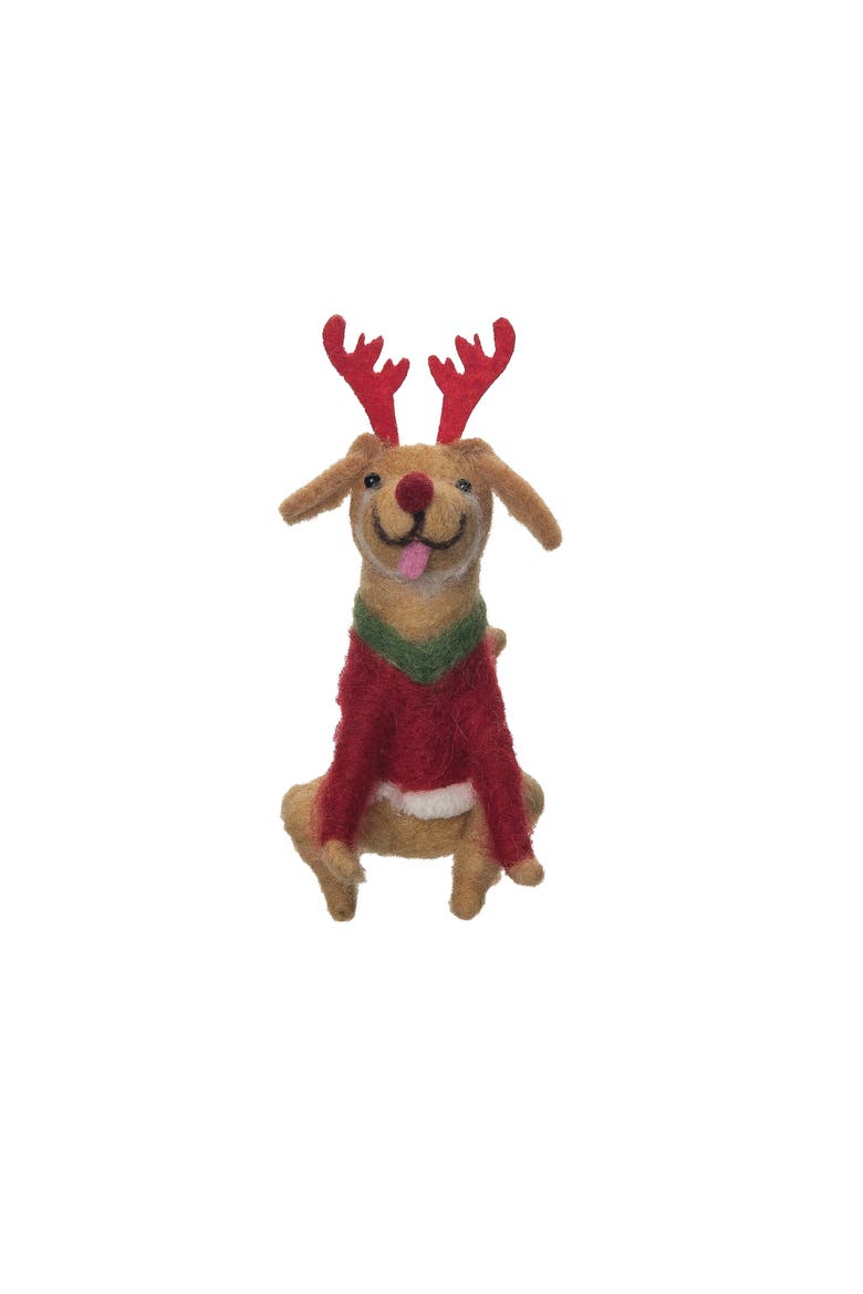 Dog Reindeer Figurine, Alternate, color, Red