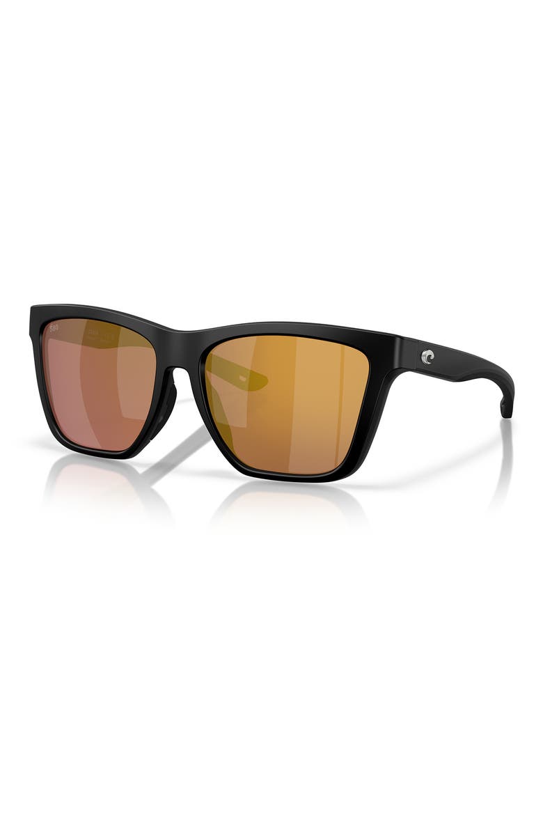 57mm Polarized Mirrored Rectangular Sunglasses, Alternate, color, MATTE BLACK/ GOLD MIRROR 580G
