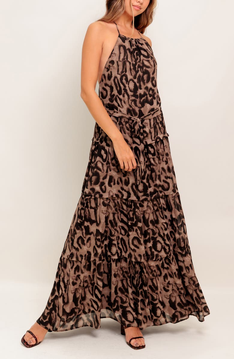 FLYING TOMATO Leopard Print Scoop Neck Maxi Dress, Alternate, color, Leopard