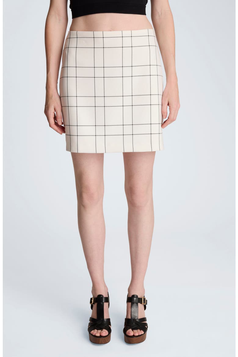 Windowpane Plaid Miniskirt, Main, color, FEATHER WHITE/ BLACK