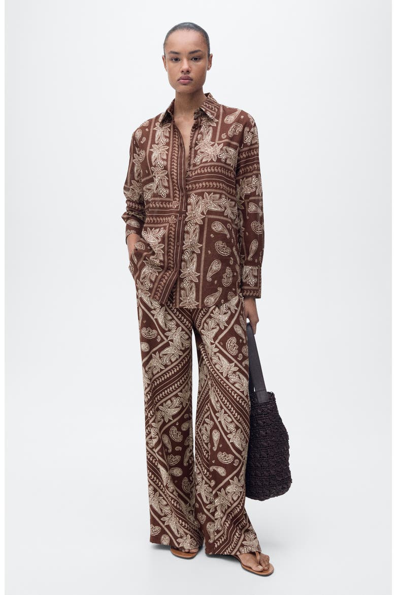Paisley Cotton Button-Up Shirt, Alternate, color, BROWN