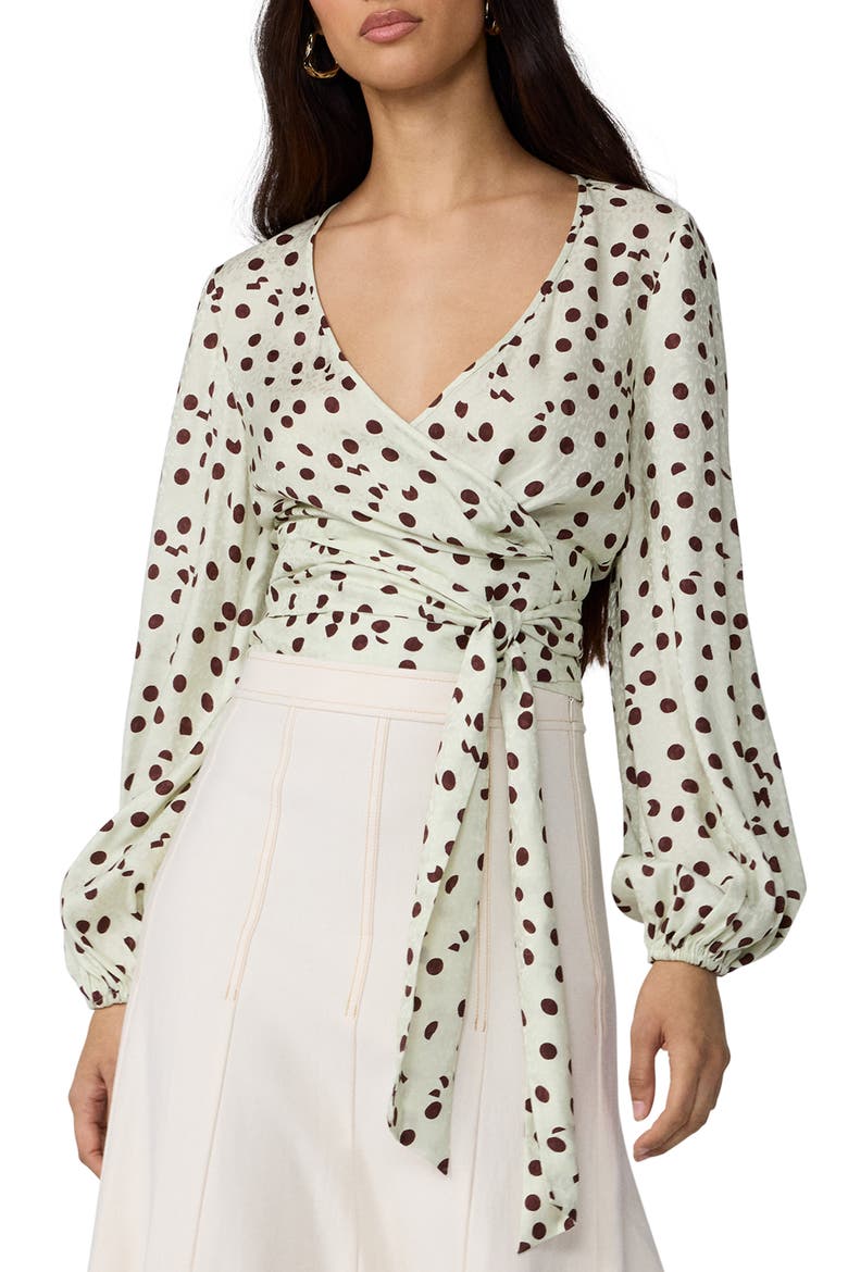Phoebe Dot Wrap Top, Main, color, RIVE DOT V