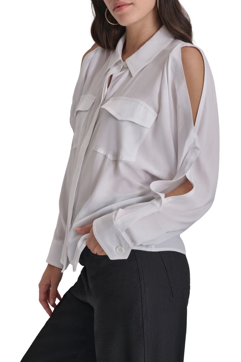Cold Shoulder Button-Up Shirt, Alternate, color, WHITE
