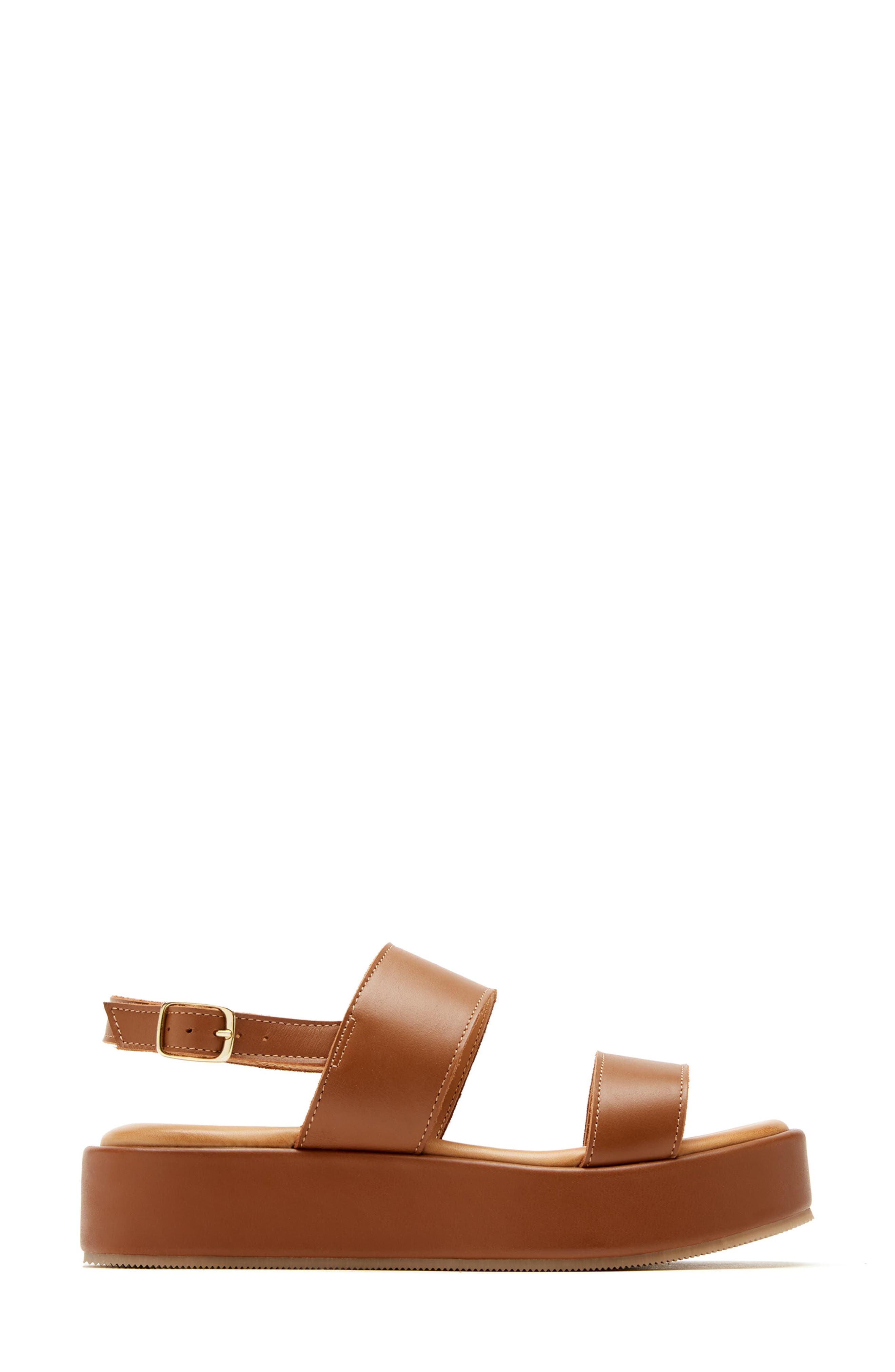 La Canadienne Sarai Waterproof Slingback Platform Wedge Sandal, Alternate, color, Cognac Leather