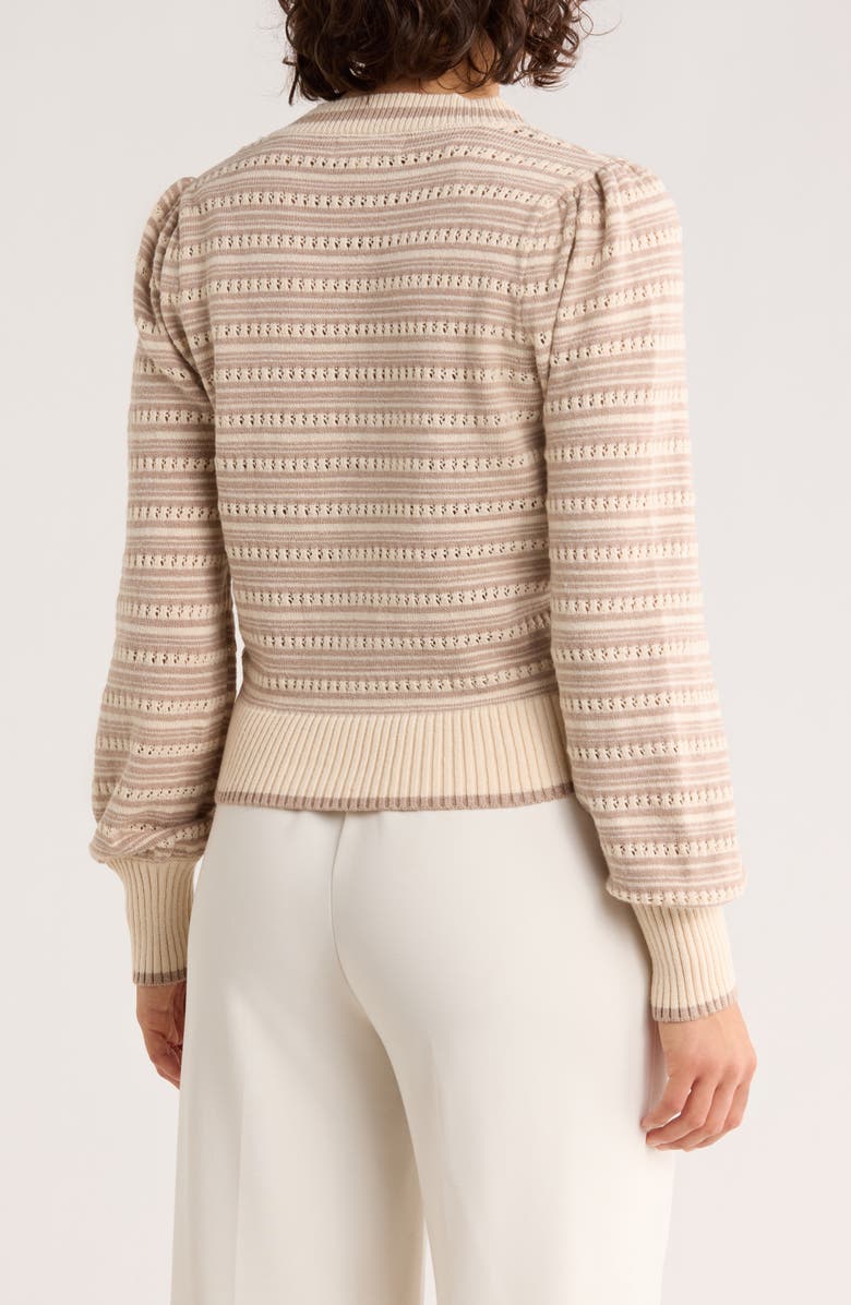 BY DESIGN Lollipop Bow Cardigan Sweater, Alternate, color, Antique White/ Tapioca Stripe