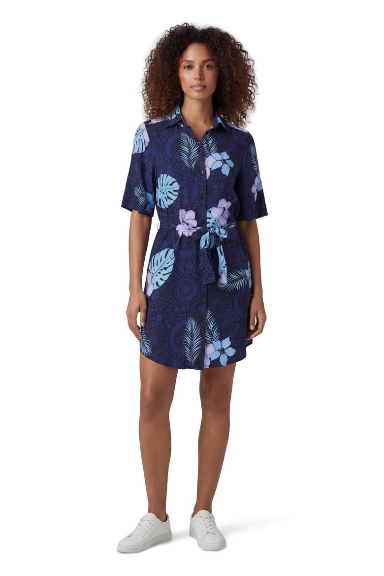 Tropical Fantasy Womens Wrap Shirt Dress, Main, color, TROPICAL FANTASY NAVY