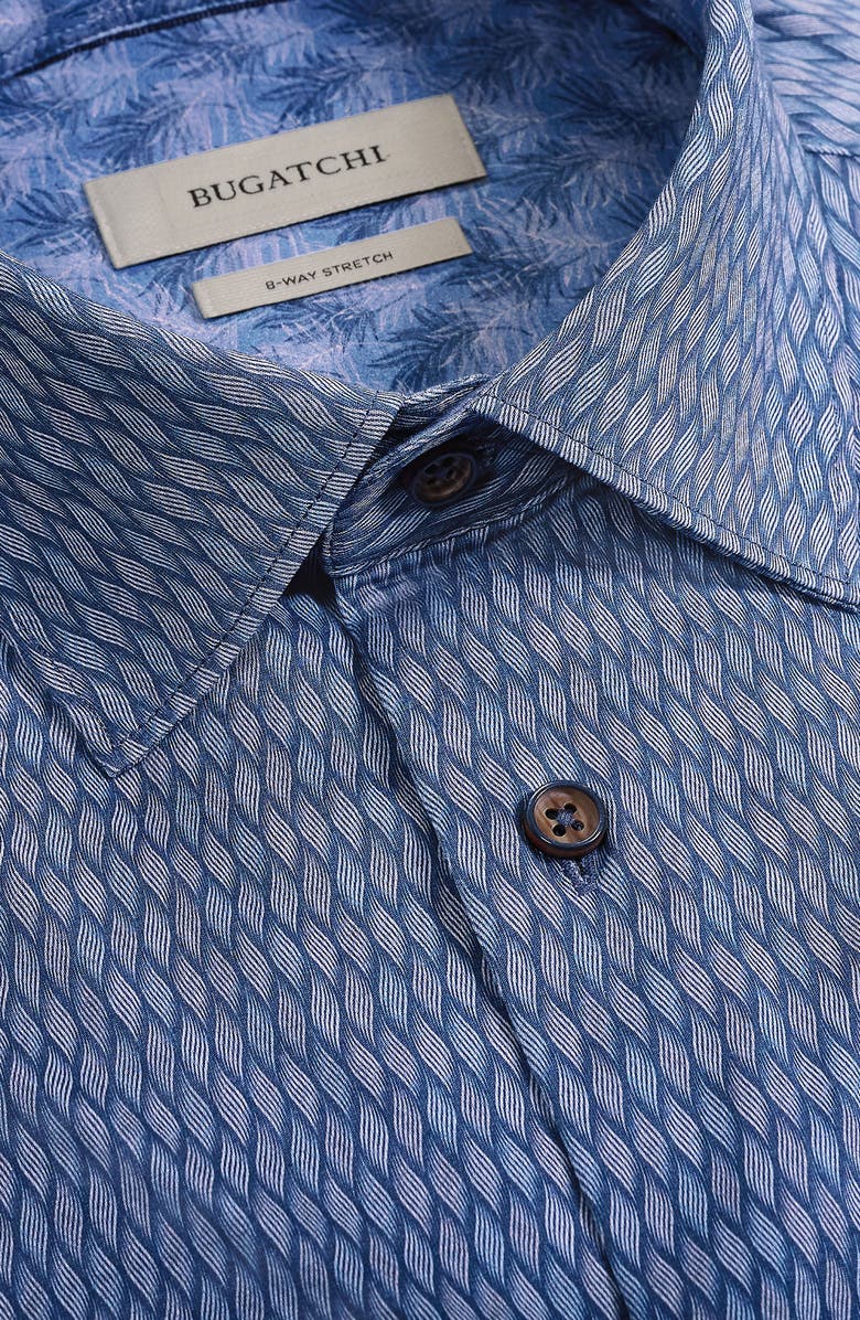 Bugatchi Jimmy OoohCotton<sup>®</sup> Basketweave Print Button-Up Shirt, Alternate, color, Cobalt