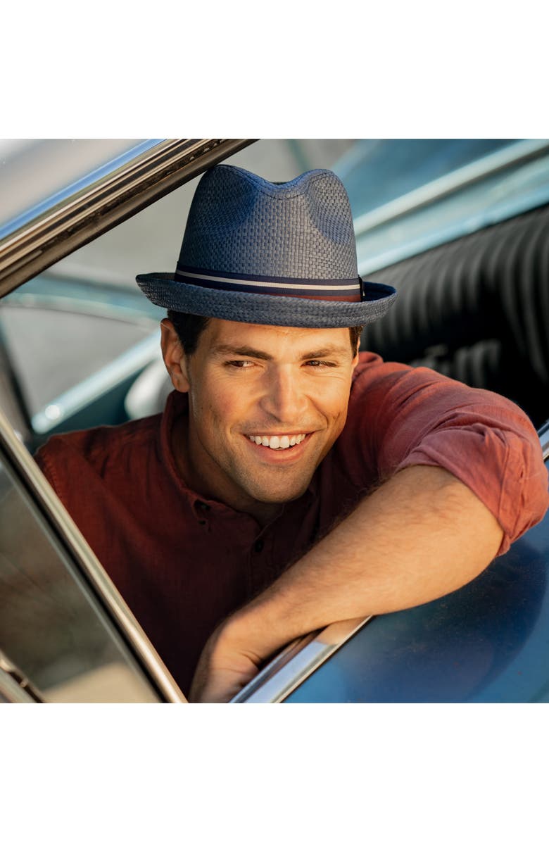 PETER GRIMM Depp Toyo Straw Fedora, Alternate, color, Navy