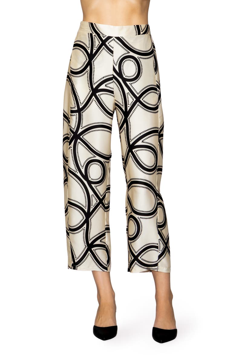 Printed Ankle Barrel Leg Pants, Main, color, IVORY BLACK