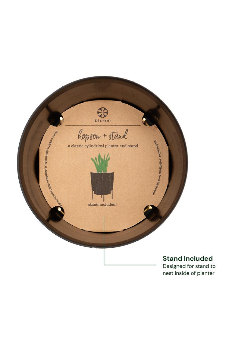 6 Inch Hopson Round Planter with Gold Metal Stand, Black, Alternate, color, Black
