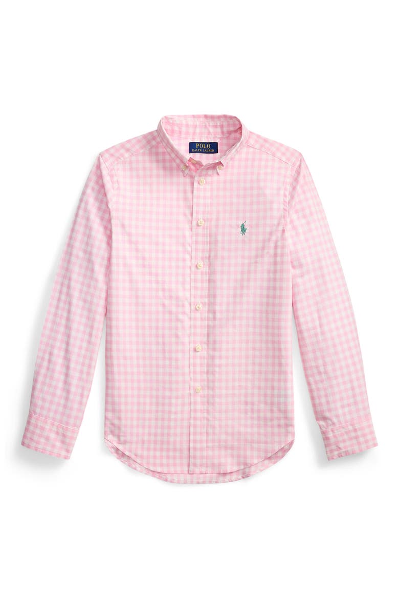 Kids' Gingham Check Cotton Poplin Button-Down Shirt, Main, color, MULTI
