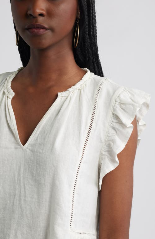 Treasure & Bond Ruffle Sleeve Linen Blend Top In White