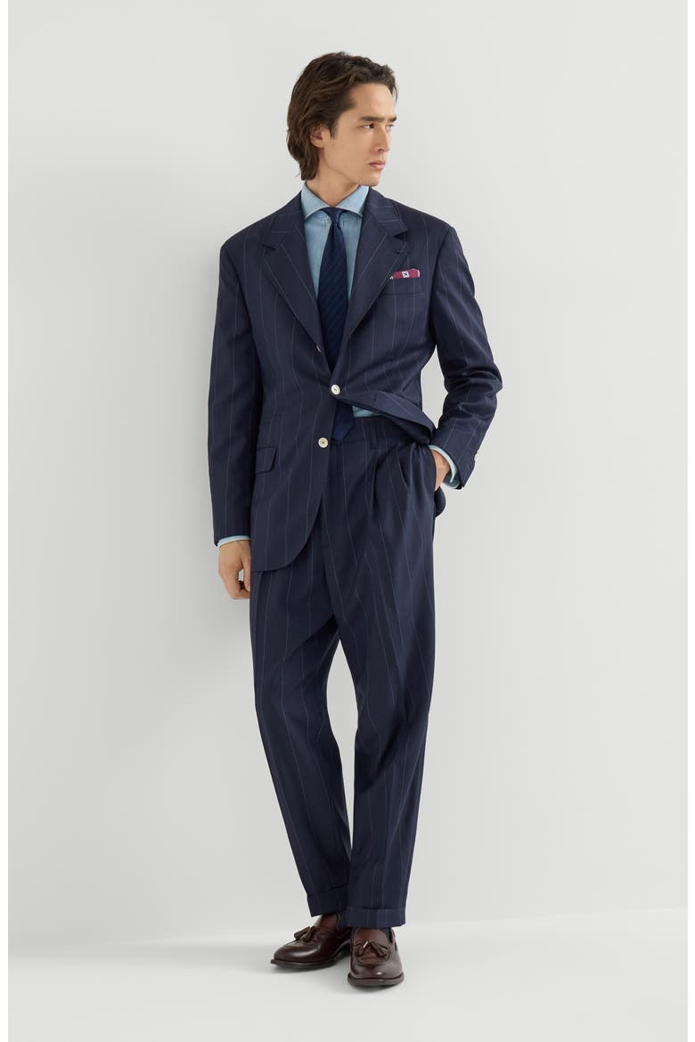 Virgin wool chalk stripe Tailor blazer, Alternate, color, Navy Blue