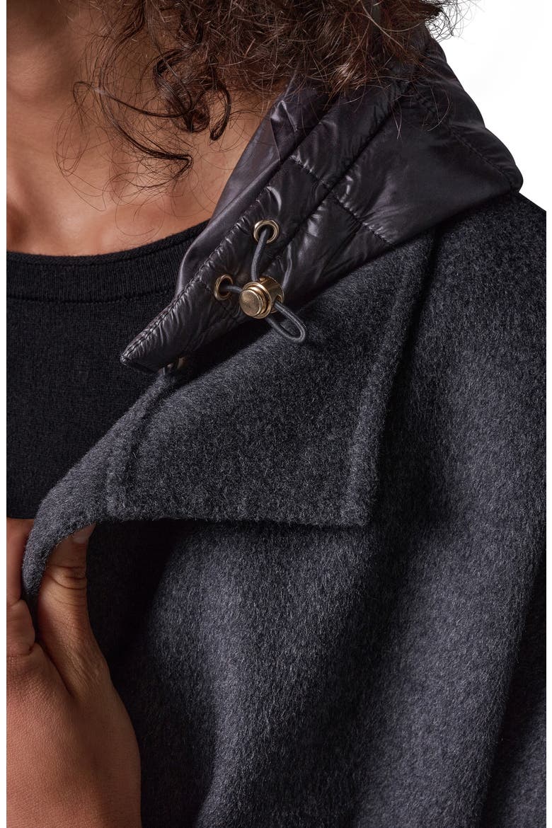 Double Face Cape Coat with Detachable Hood, Alternate, color, CHARCOAL H