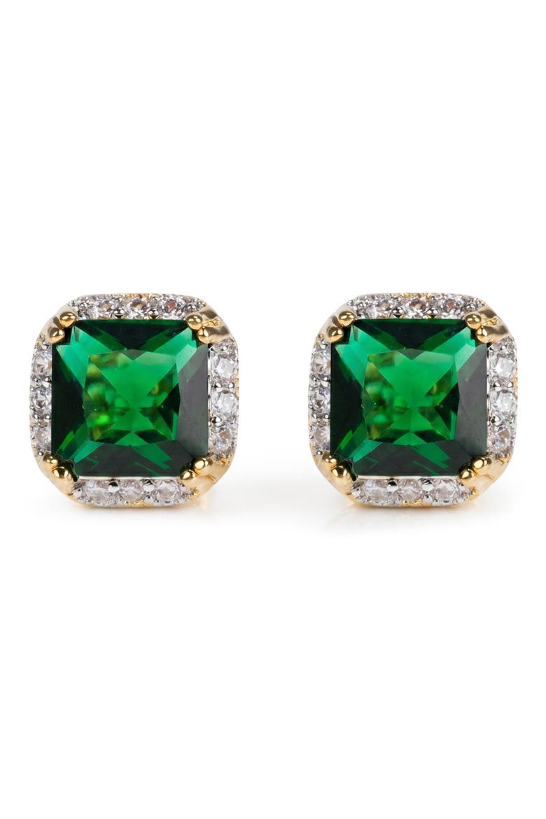 Cubic Zirconia Halo Stud Earrings, Main, color, GREEN/GOLD