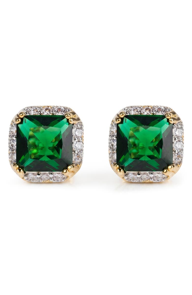 CZ by Kenneth Jay Lane Cubic Zirconia Halo Stud Earrings, Main, color, Green/Gold