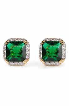 Cubic Zirconia Halo Stud Earrings