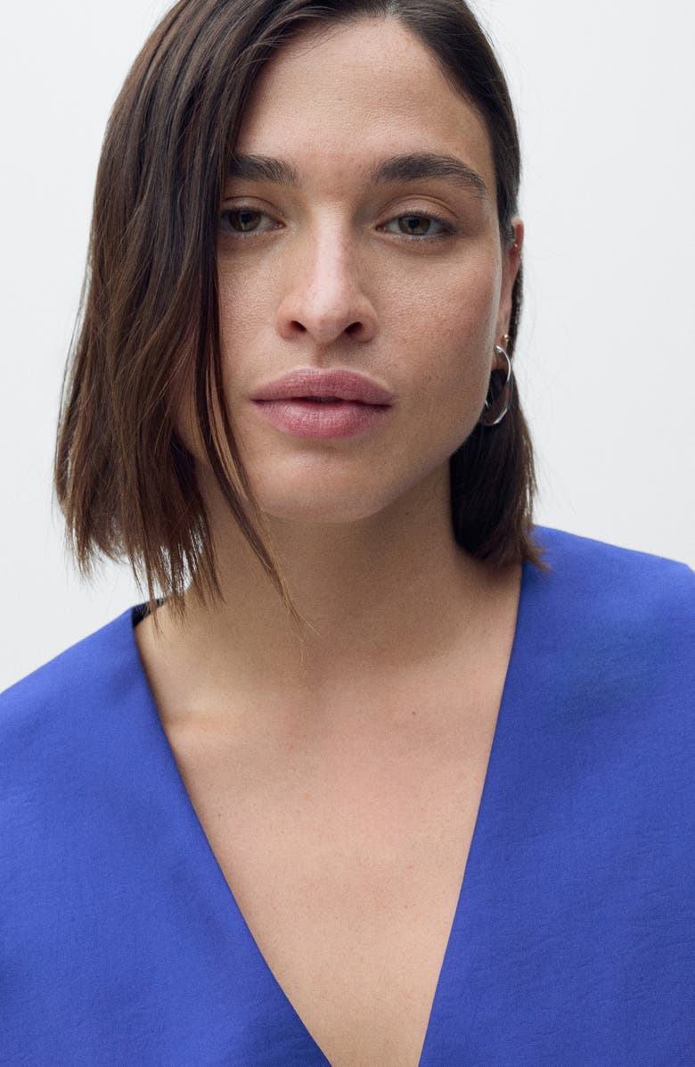 MANGO Deep V-Neck Peplum Top, Alternate, color, Blue