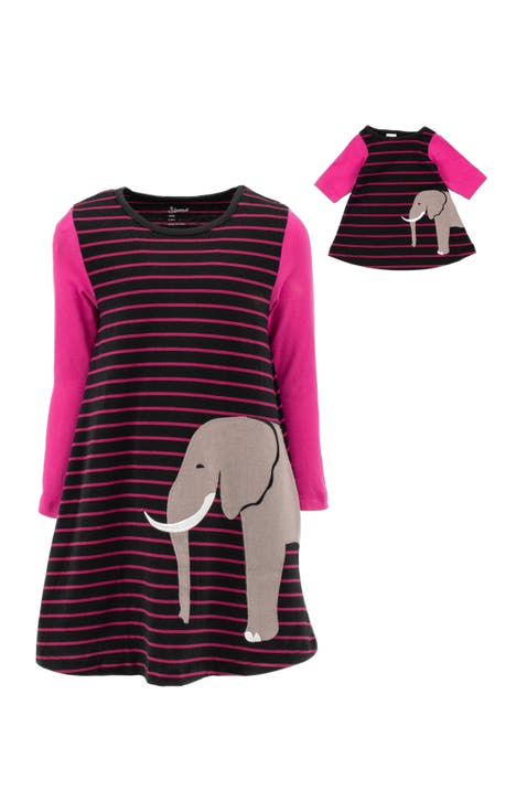 Girls Cotton Dress with Matching Doll Dress, Printed Design